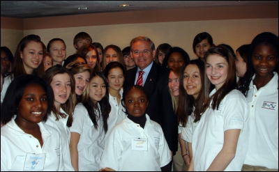 Senator Menendez (D-NJ) with some of his Teenangels and Tweenangels constituents.